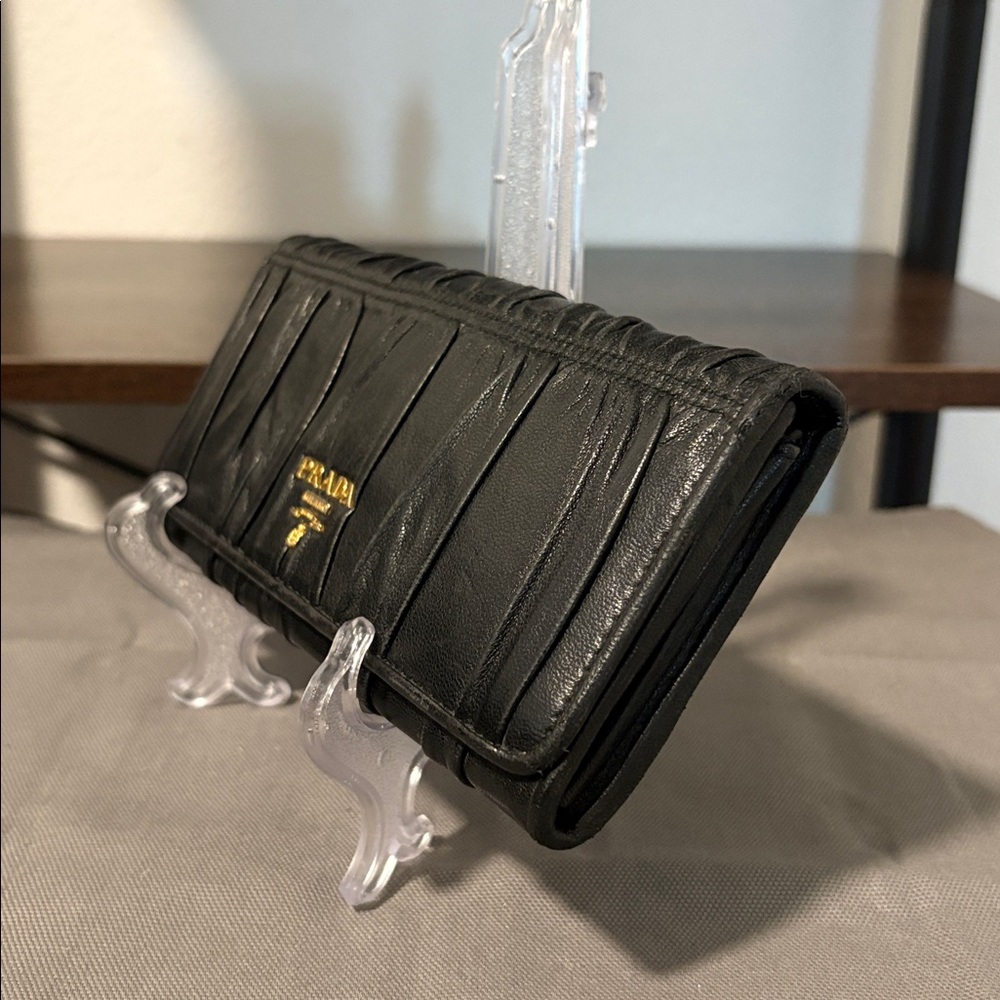 PRADA Ruched Black Long Leather Wallet - Picture 4 of 11